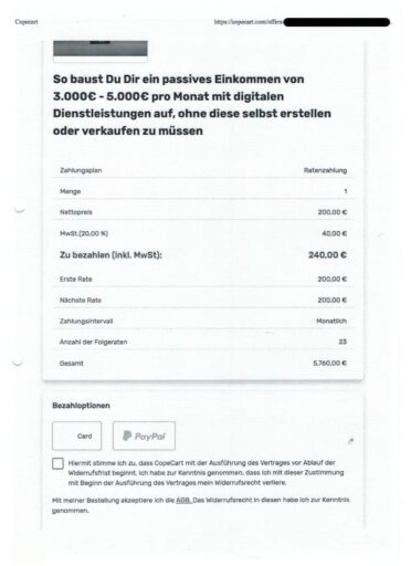 Rechnung Copecart für Digital Reselling Lukas Lindler