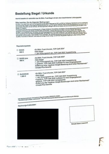 Screenshot Global Trust / Bestellung Siegel Urkunde