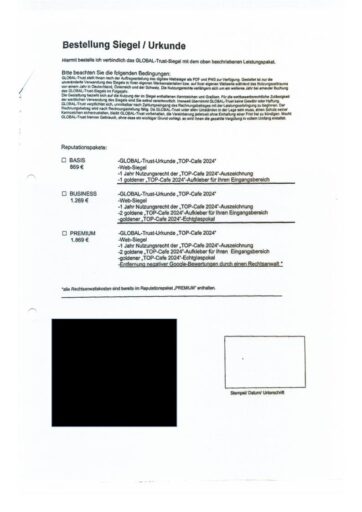 Screenshot Bestellung Siegel Urkunde Global Trust 2